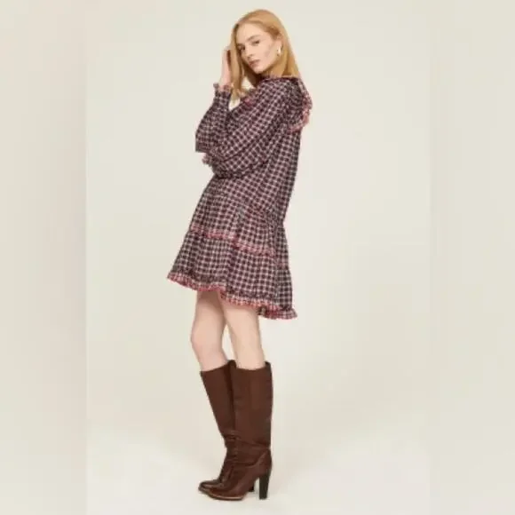 Ulla Johnson Long Sleeve Mini Dress Purple Plaid Size 2 Retails $425 - Picture 3 of 12